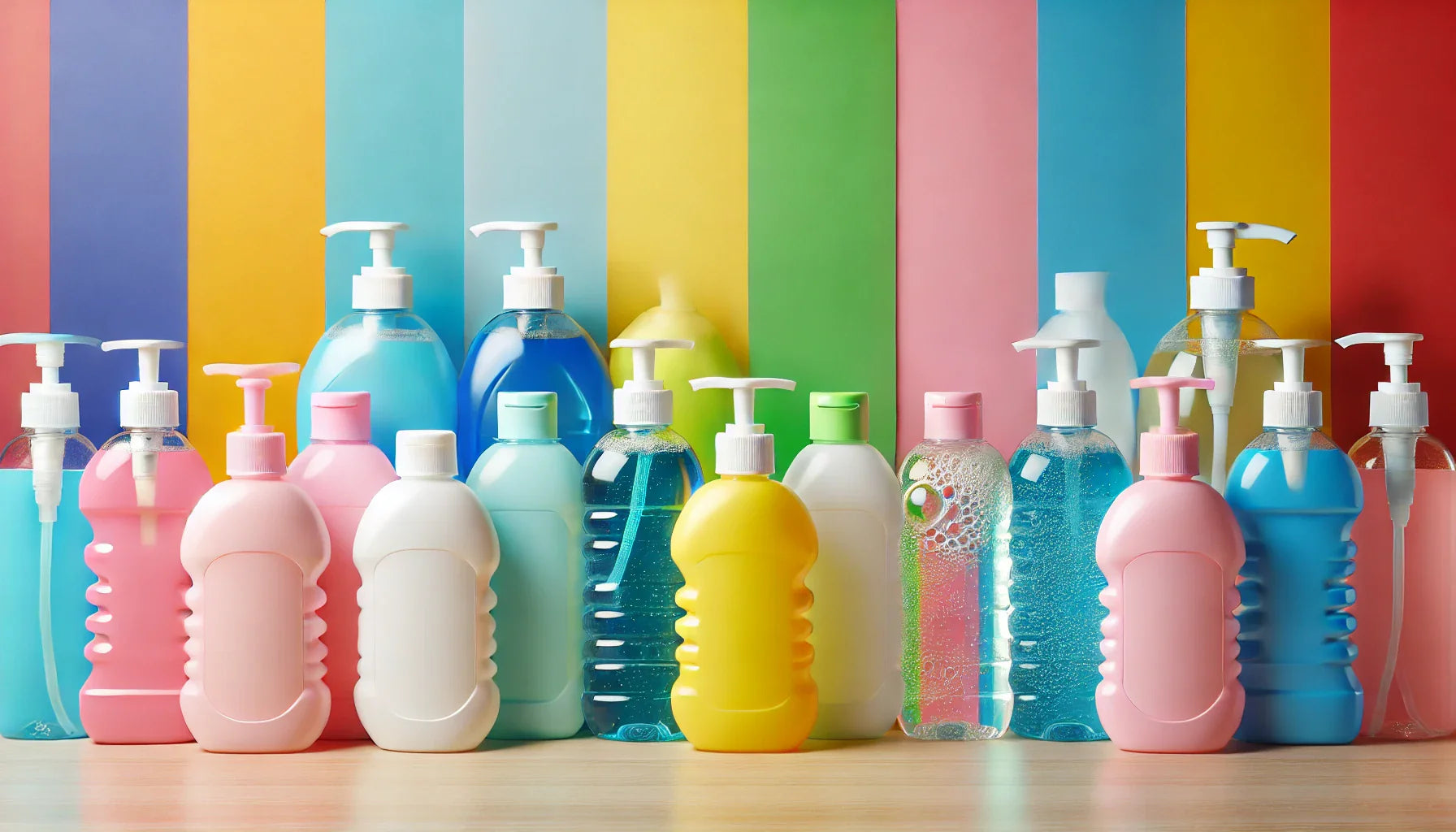 Blank skincare products with hidden chemical ingredients like parabens, sulfates, phthalates, PEGs, and synthetic fragrances.