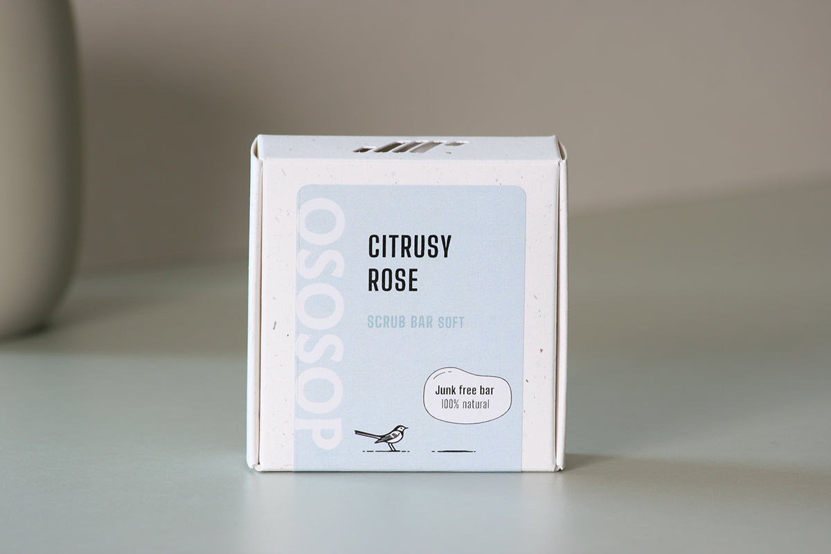Citrusy Rose natural scrub bar with Cambrian clay and essential oils, floral-citrus care for soft, sensitive skin.