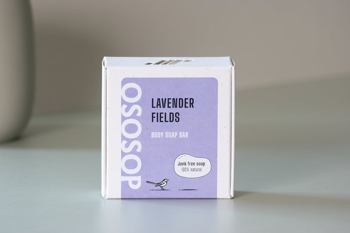 Lavender Fields soap bar with calming essential oils and kaolin clay, natural, soothing care for body and mind