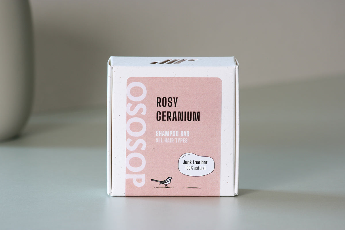 Shampoo bar with pink clay and geranium, gentle floral cleansing for all hair types